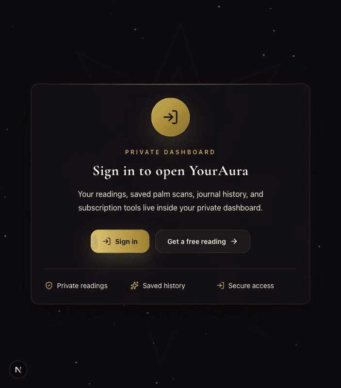 YourAura private dashboard sign-in screen